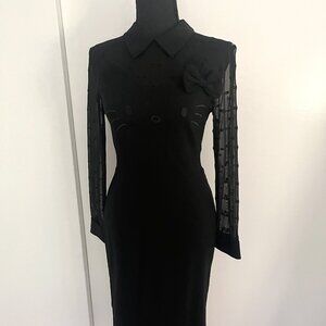 🖤 Hello Kitty x Unique Vintage Black Sheer Sleeve Pencil Dress – Size M 🖤